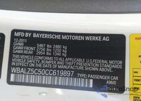 2012 BMW 650I xDrive из США, поврежденный, VIN WBALZ5C50CC619897